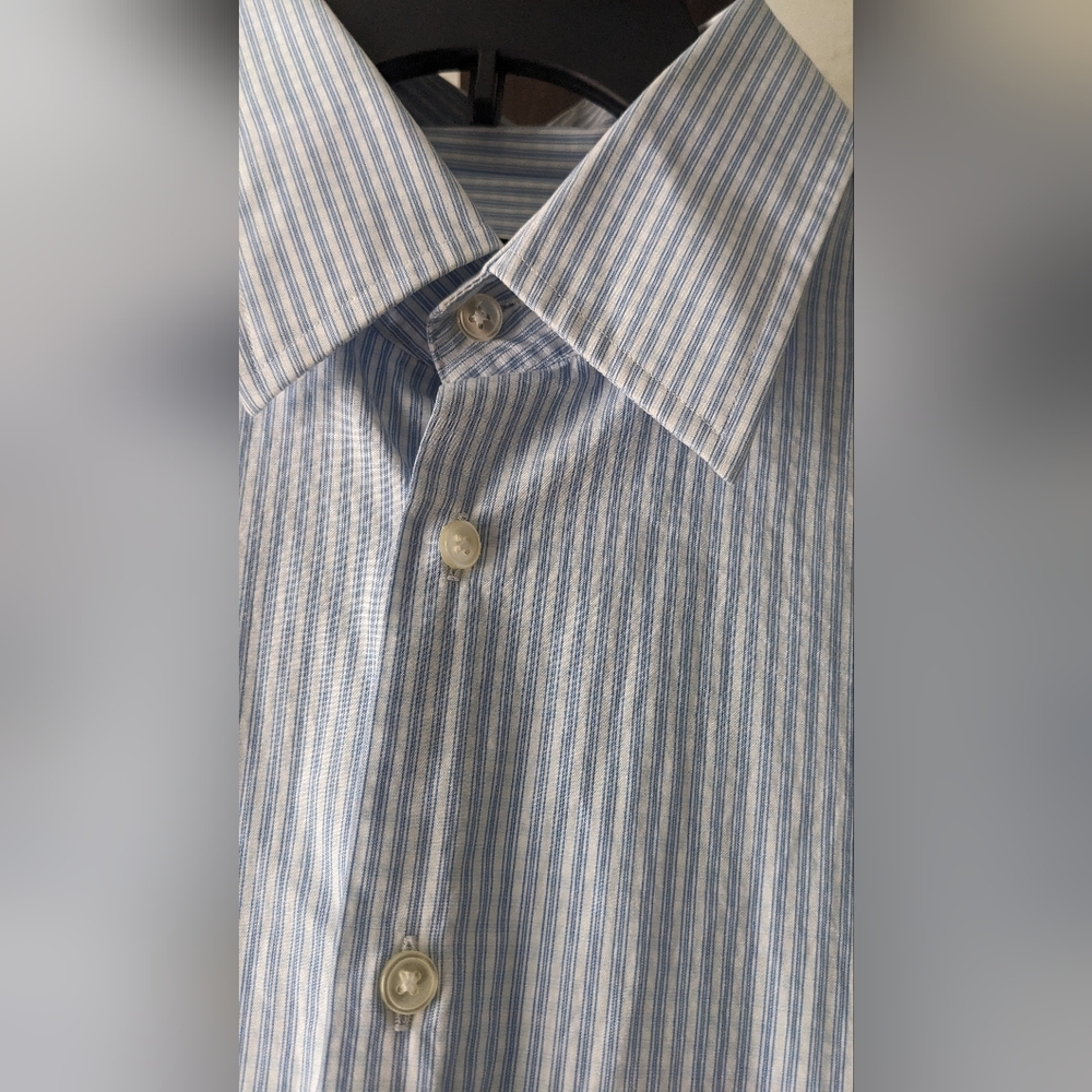 Hugo Boss Dress Shirt 17 34/35 white blue with stripes